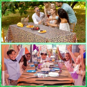 12Pack Animal Safari Tablecloth Jungle Animal Zoo Theme Party Table Cloth Leopard Tiger Zebra Giraffe Palm Leaf Print Table Cover for Jungle Safari Birthday Baby Shower Party Decorations (Six Styles)