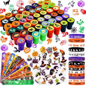 halloween party favors for kids toys 264pcs halloween prizes bulk for kids, halloween goody bag fillers including stamper tattoos slap bracelets rubber bracelets treats non candy party supplies