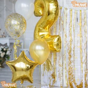 Gold Star Balloons 18 Inch, 10 Pcs Gold Star Shaped Mylar Helium Foil Metallic Balloon for Birthday Party Decorations Baby Shower Wedding Anniversary Backdrop Party Supplies