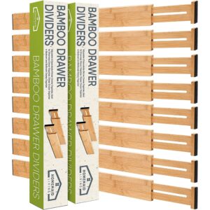 homemaid living bamboo drawer dividers adjustable & expandable, kitchen drawer organizer, ideal for silverware drawer organizer, dresser drawer organizer or bedroom & bathroom drawer organizer (8pk)