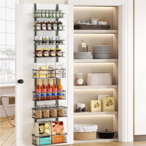 Highpro Over the Door Spice Rack Organizer Pantry, 8-Tier Hanging Pantry Door Storage with Detachable Metal Baskets & Wooden Boards for Kitchen, Bathroom, and Closet Organization