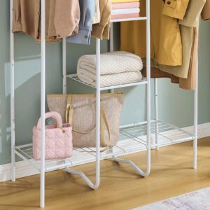 Gewudraw Wardrobe Closet with 4 Metal Shelves, Freestanding Garment Rack, Heavy Duty Clothing Rack For Hanging Clothes, Portable Clothes Rack, Closet Organizer White