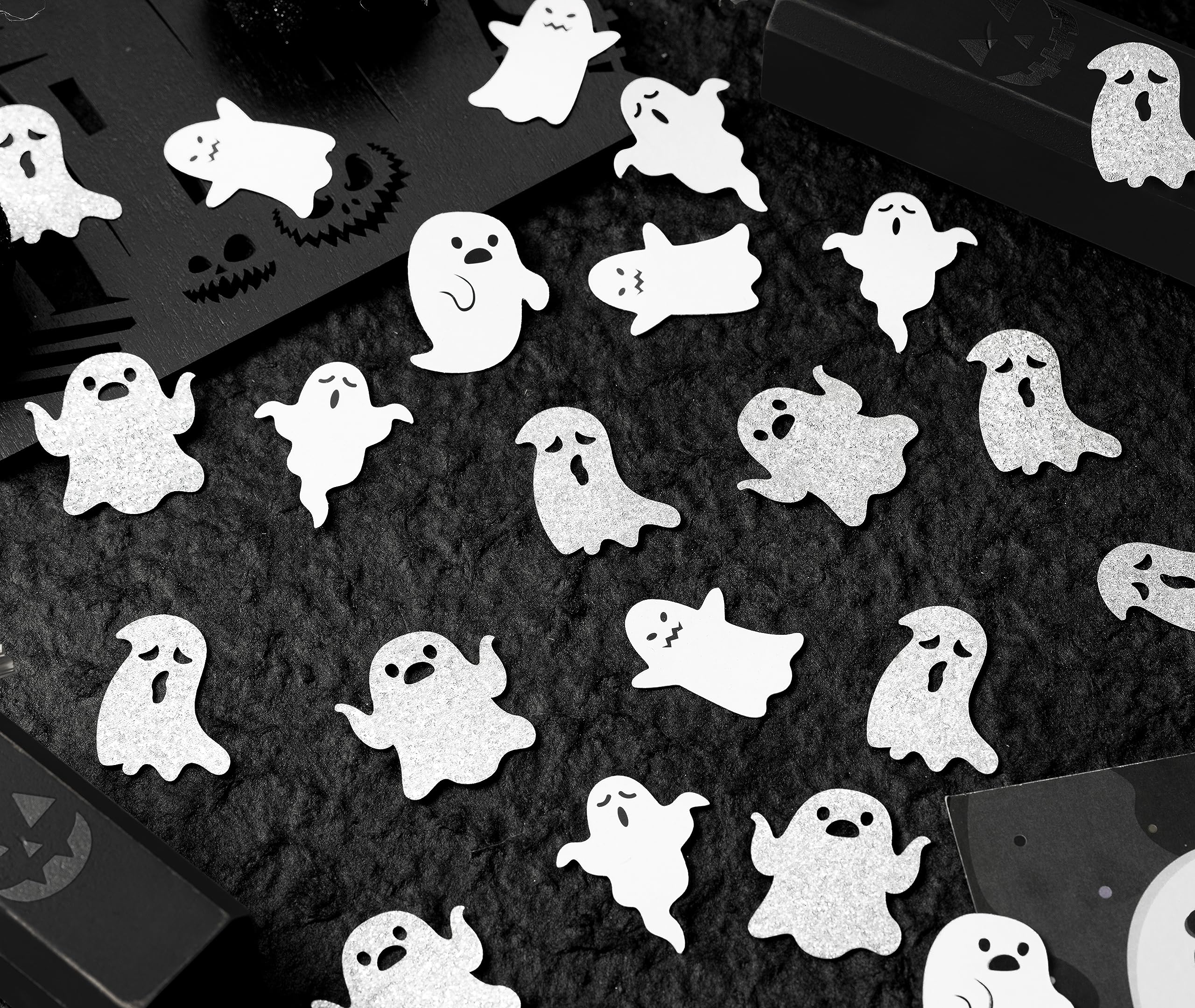 Halloween Ghost Confetti Glitter Sprinkles Paper Scatter Table Decor Party Decorations Supplies for Halloween Night Horror Spooky Themed Baby Shower Birthday Haunted House, 300 Pcs