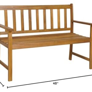 HAPPYGRILL Patio Wood Bench with Ergonomic Backrest & Armrests, 2-Person Outdoor Bench, All-Weather Acacia Wood Frame, Loveseat Outside Bench for Garden Balcony Poolside Porch Deck