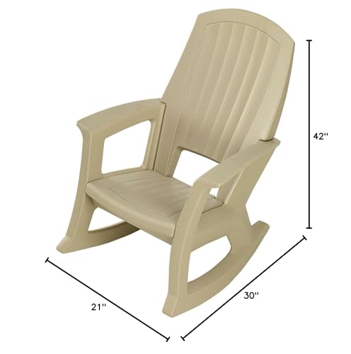 Semco Plastics Rockaway Heavy-Duty All-Weather Plastic Outdoor Porch Rocking Chair for Home Deck and Backyard Patios, Tan (2 Pack)