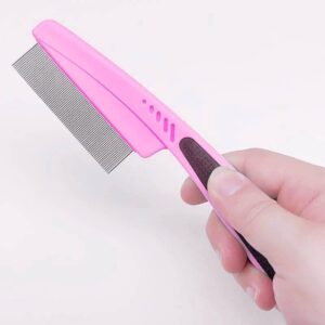 LLTGMV Flea Comb with Rubber Handle, Flea and Tick Comb for Dogs & Cats, Dog Comb for Grooming - Pink