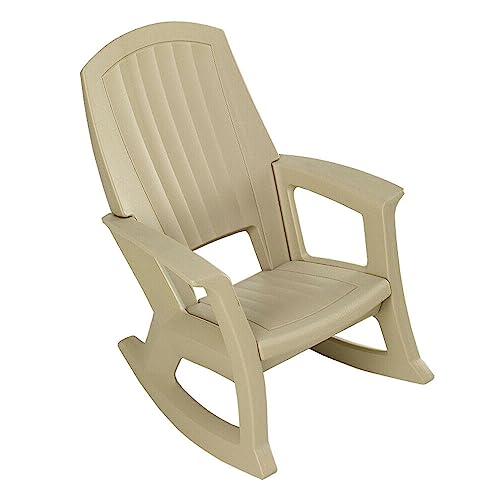 Semco Plastics Rockaway Heavy-Duty All-Weather Plastic Outdoor Porch Rocking Chair for Home Deck and Backyard Patios, Tan (2 Pack)