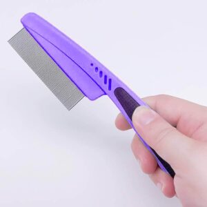 LLTGMV Flea Comb with Rubber Handle, Cat and Dog Flea Comb, Stainless Steel and Plastic, Medium, Purple