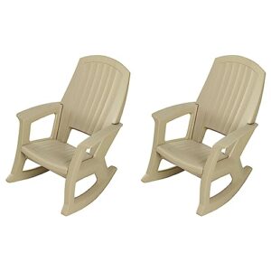 semco plastics rockaway heavy-duty all-weather plastic outdoor porch rocking chair for home deck and backyard patios, tan (2 pack)