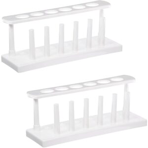 25mm plastic in-line test tube rack with drying pins, 6 tube, polyethylene, white (pack of 2)