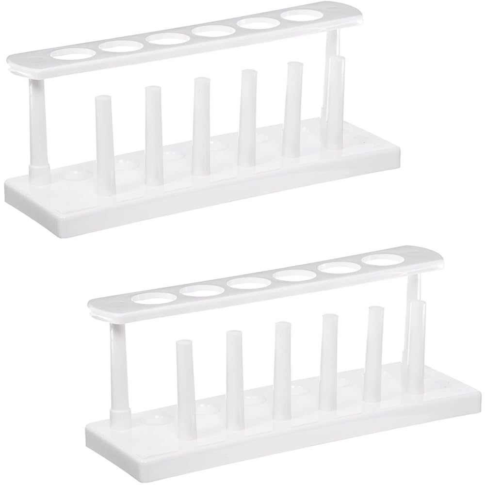 25mm Plastic in-Line Test Tube Rack with Drying Pins, 6 Tube, Polyethylene, White (Pack of 2)