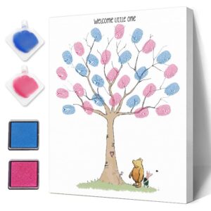 gender reveal fingerprint tree for baby shower, bear baby shower gender reveal game, cute bear pig tree baby shower guest book party ideas for, gender reveal party ideas, gender reveal keepsake game