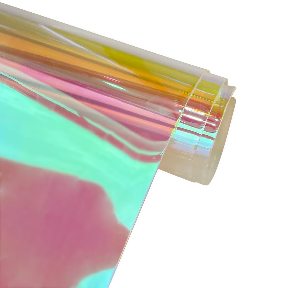 ONEART | 30 Gauge Holographic Clear Vinyl Roll, 12" x 54" Waterproof Iridescent Transparent TPU Jelly Plastic Fabric for DIY Crafts-Holographic Red