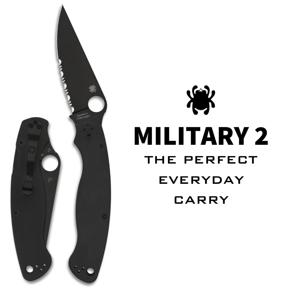 Spyderco Military 2 Folding Pocket Knife with 4 Inch Black CPM S30V Steel Blade and G-10 Handle - CombinationEdge - C36GPSBK2