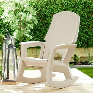 Semco Plastics Rockaway Heavy-Duty All-Weather Plastic Outdoor Porch Rocking Chair for Home Deck and Backyard Patios, Tan (2 Pack)