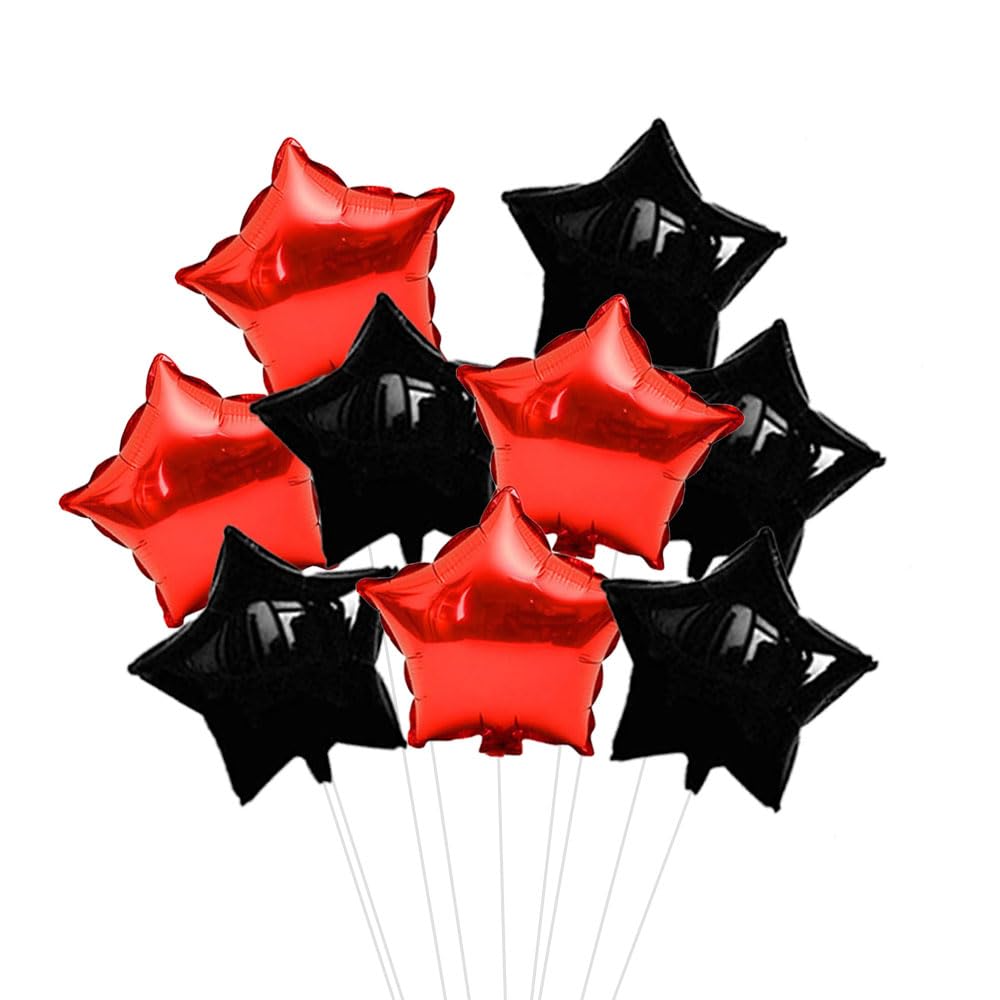 AnnoDeel 20pcs Black Red Star Foil Balloons,18inch Black and Red Star Mylar Balloons for Wedding Birthday Engagement Graduation Party Decoration