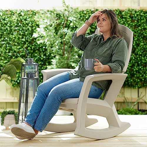 Semco Plastics Rockaway Heavy-Duty All-Weather Plastic Outdoor Porch Rocking Chair for Home Deck and Backyard Patios, Tan (2 Pack)