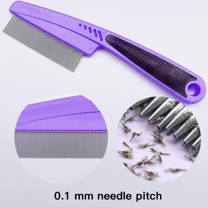 LLTGMV Flea Comb with Rubber Handle, Cat and Dog Flea Comb, Stainless Steel and Plastic, Medium, Purple