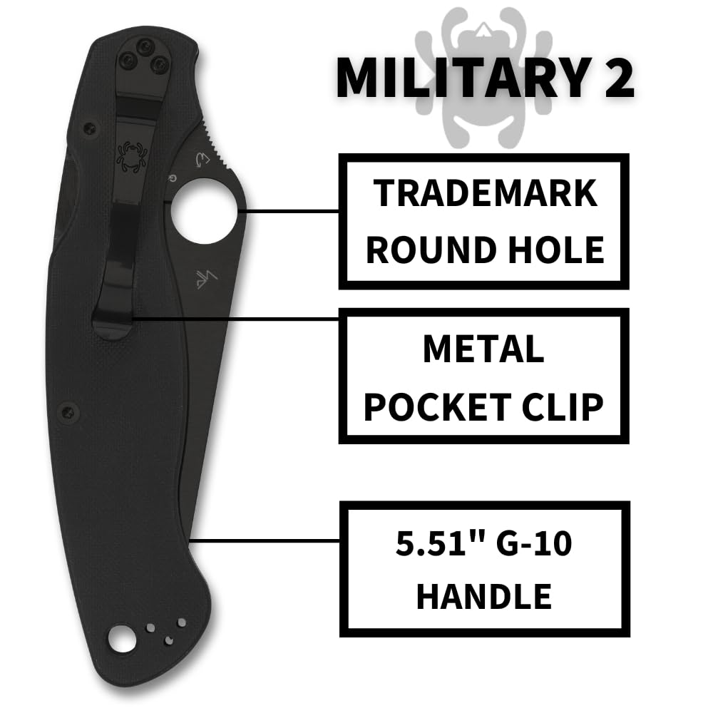 Spyderco Military 2 Folding Pocket Knife with 4 Inch Black CPM S30V Steel Blade and G-10 Handle - CombinationEdge - C36GPSBK2