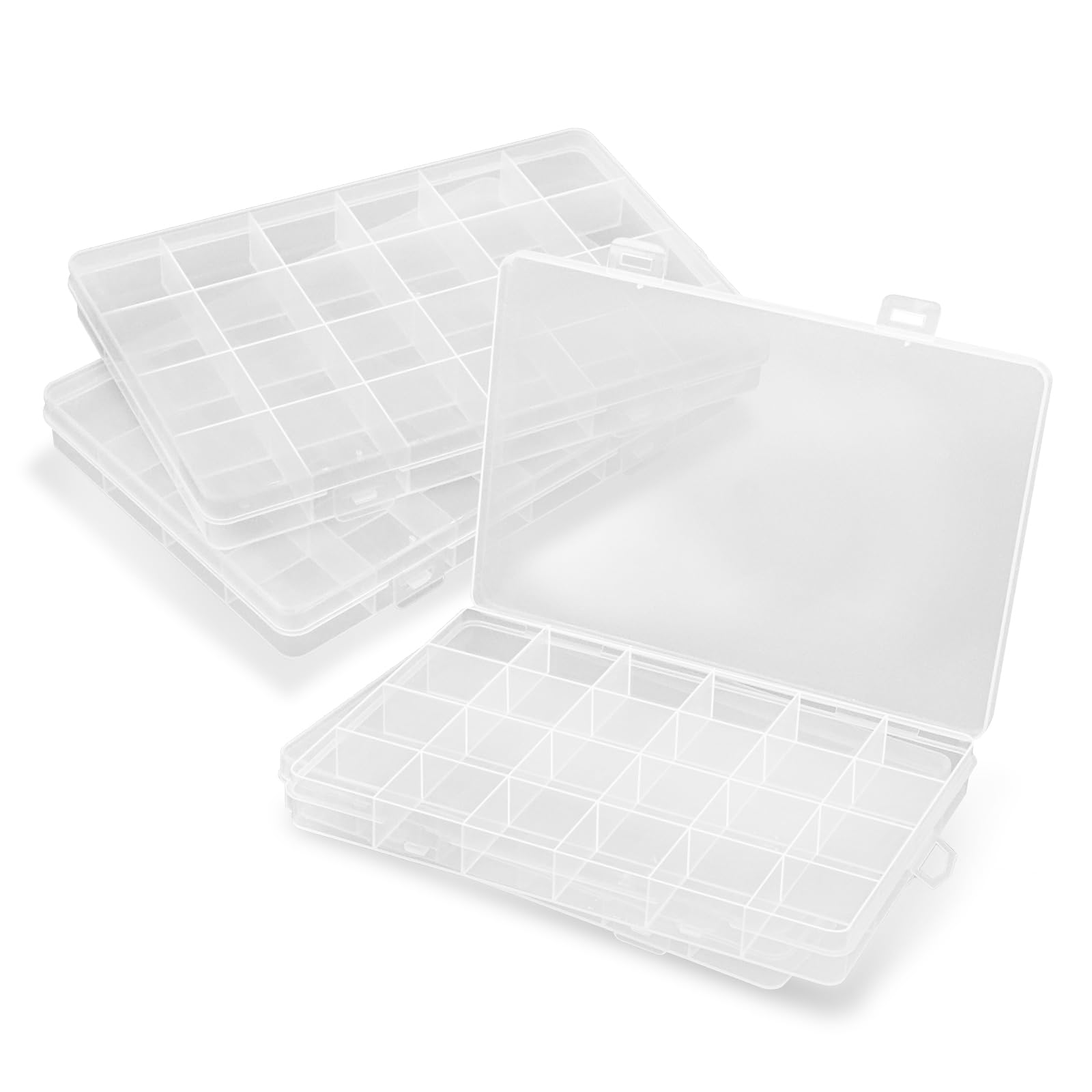 RYKOMO 4 Pack Clear Plastic Organizer Box 24 Grids Plastic Organizer Box with Fixed Dividers Clear Storage Container Jewelry Box for Beads Art DIY Crafts Jewelry Hair Accessories