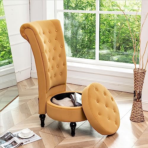 Container Furniture Direct - Mustard Yellow Velvet Accent Chair with Storage and Luxurious Upholstery, Retro Design and Versatile Usage for Livingroom, Bedroom, Lounge and Office