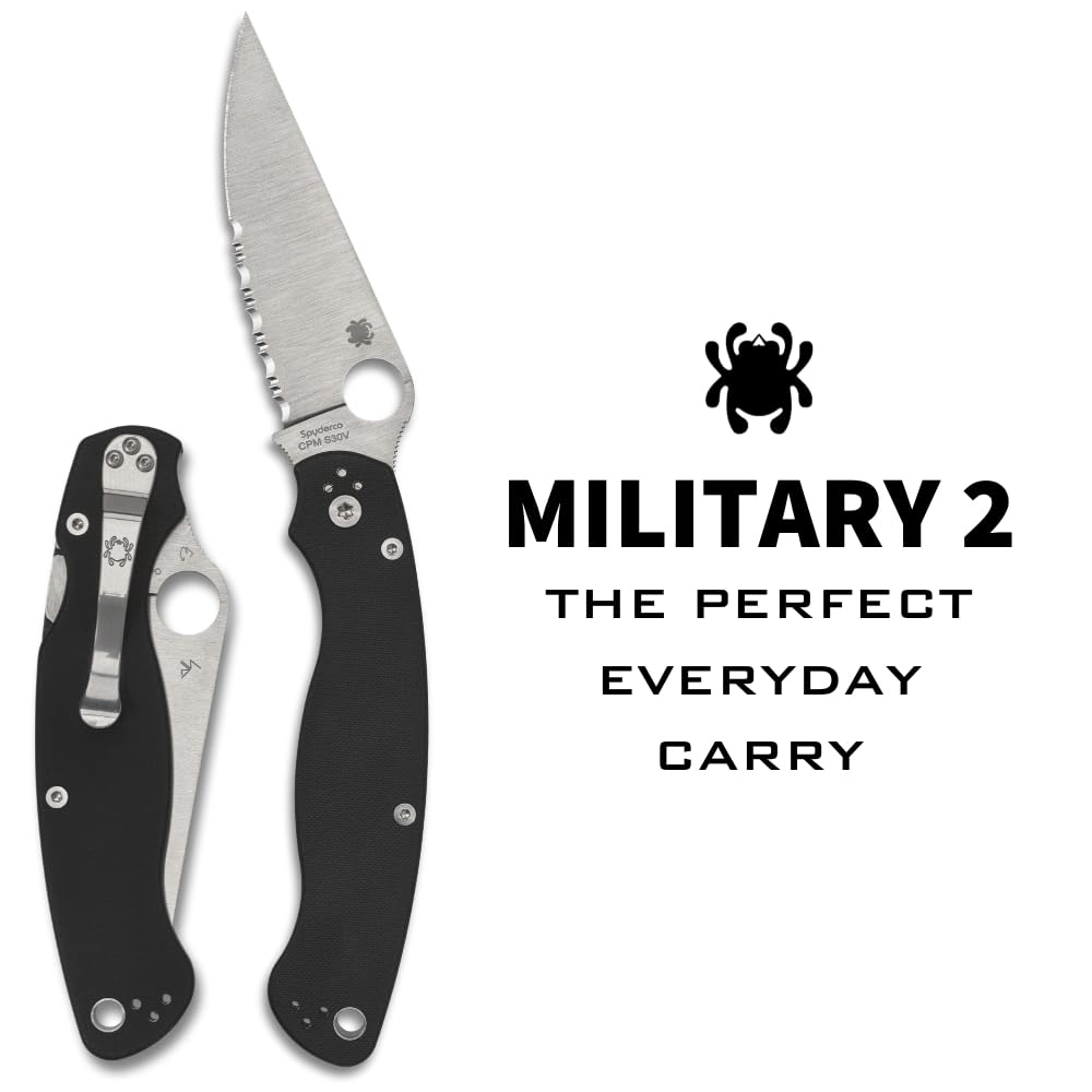 Spyderco Military 2 Folding Pocket Knife with 4 Inch CPM S30V Steel Blade and G-10 Handle - CombinationEdge - C36GPS2