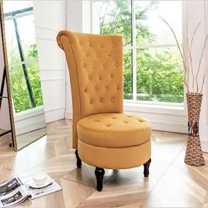 Container Furniture Direct - Mustard Yellow Velvet Accent Chair with Storage and Luxurious Upholstery, Retro Design and Versatile Usage for Livingroom, Bedroom, Lounge and Office