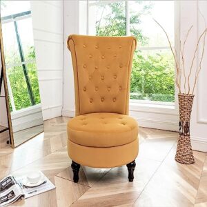 Container Furniture Direct - Mustard Yellow Velvet Accent Chair with Storage and Luxurious Upholstery, Retro Design and Versatile Usage for Livingroom, Bedroom, Lounge and Office