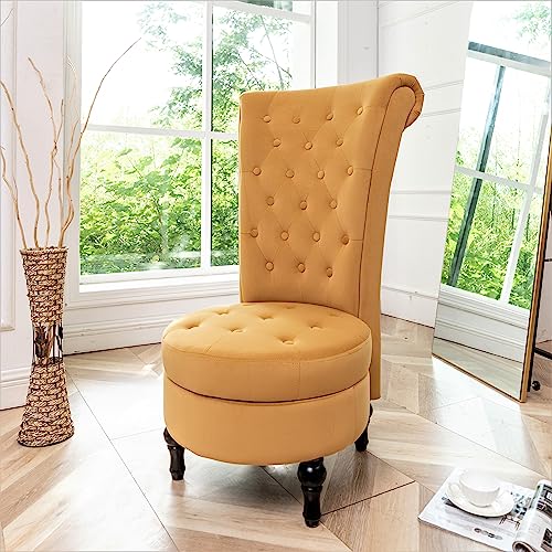 Container Furniture Direct - Mustard Yellow Velvet Accent Chair with Storage and Luxurious Upholstery, Retro Design and Versatile Usage for Livingroom, Bedroom, Lounge and Office