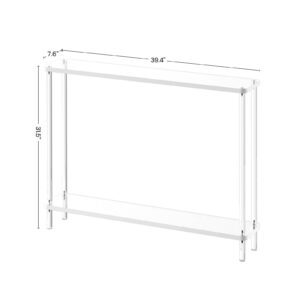 CRTERICX Acrylic Narrow Console Table for Entryway, 7.6" D x 39.4" W x 31.5" H, Cylindrical Legs, Skinny Entry Table for Sofa, Foyer, Hallway, Living Room, Modern, 2-Tier, Clear