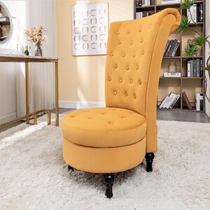 Container Furniture Direct - Mustard Yellow Velvet Accent Chair with Storage and Luxurious Upholstery, Retro Design and Versatile Usage for Livingroom, Bedroom, Lounge and Office