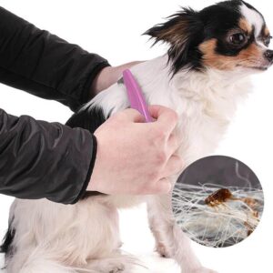 LLTGMV Flea Comb with Rubber Handle, Flea and Tick Comb for Dogs & Cats, Dog Comb for Grooming - Pink