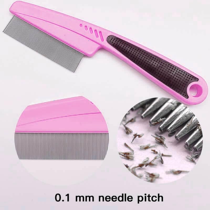 LLTGMV Flea Comb with Rubber Handle, Flea and Tick Comb for Dogs & Cats, Dog Comb for Grooming - Pink