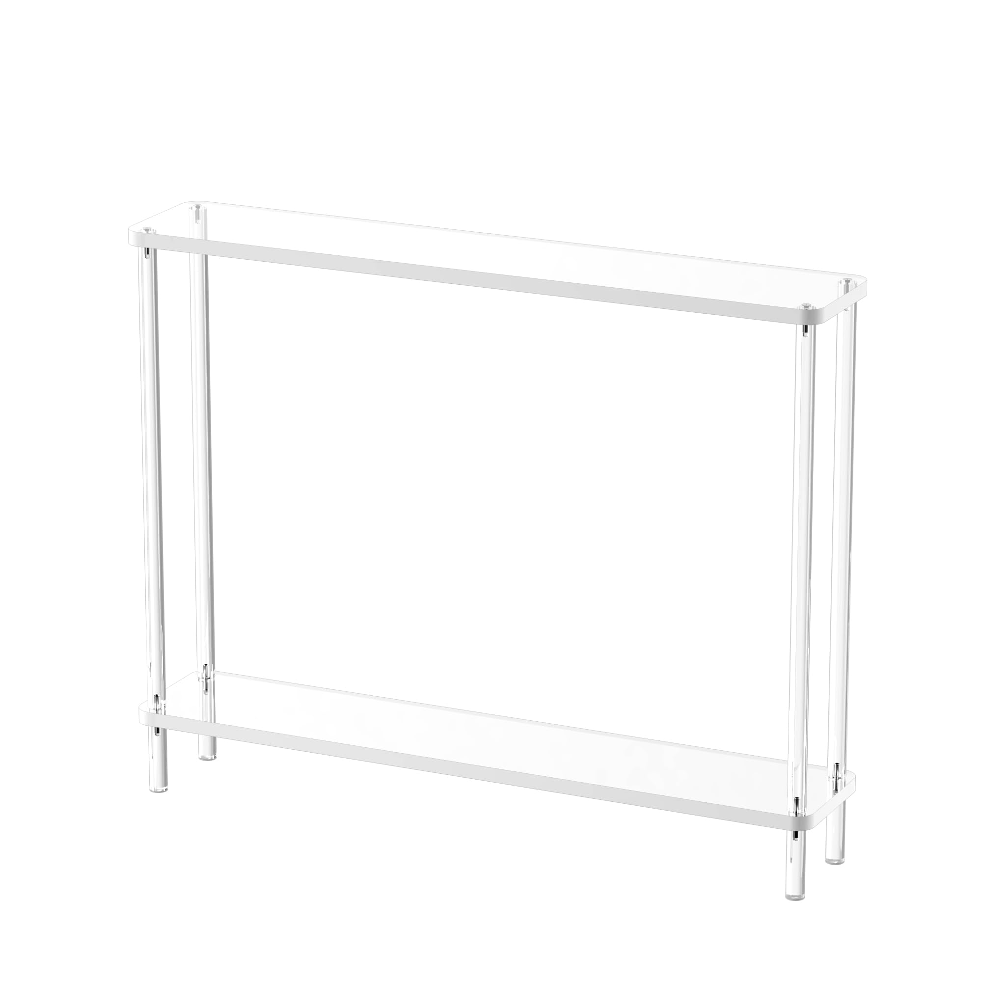 CRTERICX Acrylic Narrow Console Table for Entryway, 7.6" D x 39.4" W x 31.5" H, Cylindrical Legs, Skinny Entry Table for Sofa, Foyer, Hallway, Living Room, Modern, 2-Tier, Clear