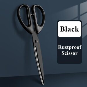 Black Office Scissors 7 Inch All Purpose Sharp Scissor Stainless Steel Blade Shears Straight ABS Handle Shear for Paper, DIY Craft, Office, School, Home