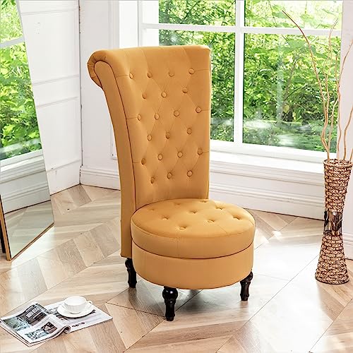 Container Furniture Direct - Mustard Yellow Velvet Accent Chair with Storage and Luxurious Upholstery, Retro Design and Versatile Usage for Livingroom, Bedroom, Lounge and Office