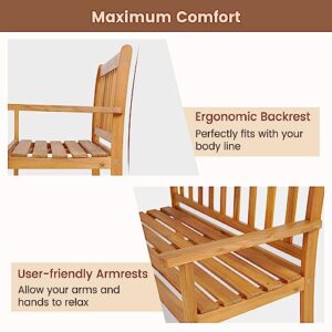 HAPPYGRILL Patio Wood Bench with Ergonomic Backrest & Armrests, 2-Person Outdoor Bench, All-Weather Acacia Wood Frame, Loveseat Outside Bench for Garden Balcony Poolside Porch Deck