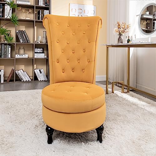 Container Furniture Direct - Mustard Yellow Velvet Accent Chair with Storage and Luxurious Upholstery, Retro Design and Versatile Usage for Livingroom, Bedroom, Lounge and Office