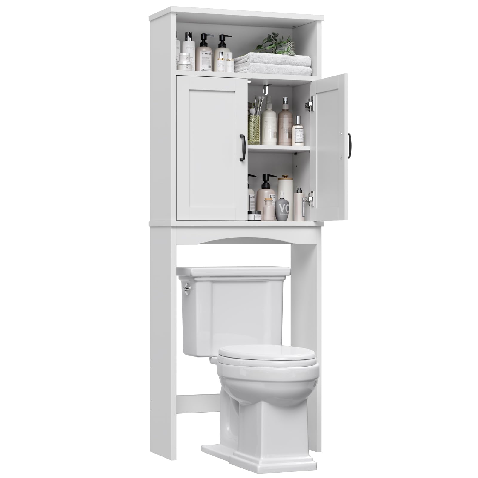 MXARLTR Over The Toilet Storage, Over The Toilet Storage Cabinet with Adjustable Shelf and Double Doors, Over The Toilet Cabinet for Bathroom Storage Over Toilet Bathroom Organizer (White)