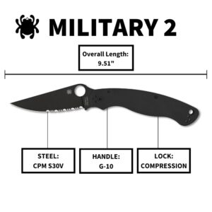 Spyderco Military 2 Folding Pocket Knife with 4 Inch Black CPM S30V Steel Blade and G-10 Handle - CombinationEdge - C36GPSBK2