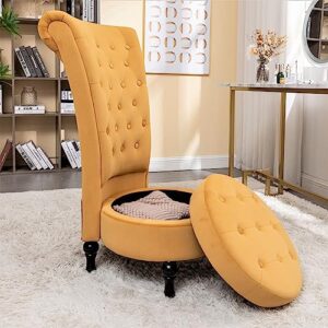 Container Furniture Direct - Mustard Yellow Velvet Accent Chair with Storage and Luxurious Upholstery, Retro Design and Versatile Usage for Livingroom, Bedroom, Lounge and Office