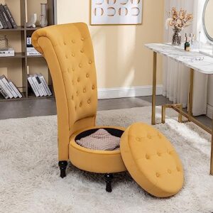 Container Furniture Direct - Mustard Yellow Velvet Accent Chair with Storage and Luxurious Upholstery, Retro Design and Versatile Usage for Livingroom, Bedroom, Lounge and Office