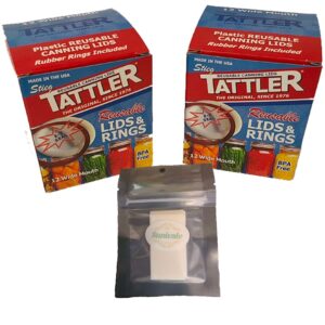 Reusable Canning Lids Bundle Includes 24 Wide Mouth Tattler Lids and Rings and 24 Dissolvable Sunivale Jar Labels For Use With Hot Water Bath, Vacuum Sealer and Pressure Canning Methods Made in USA