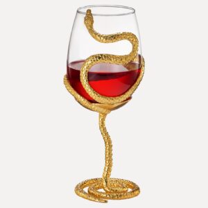 stemmed snake wine glass | single | 19oz spooky reptile glasses 10" h, gifts, skeleton gifts, skeleton decor, spooky wine gift set, perfect for themed parties (gold)