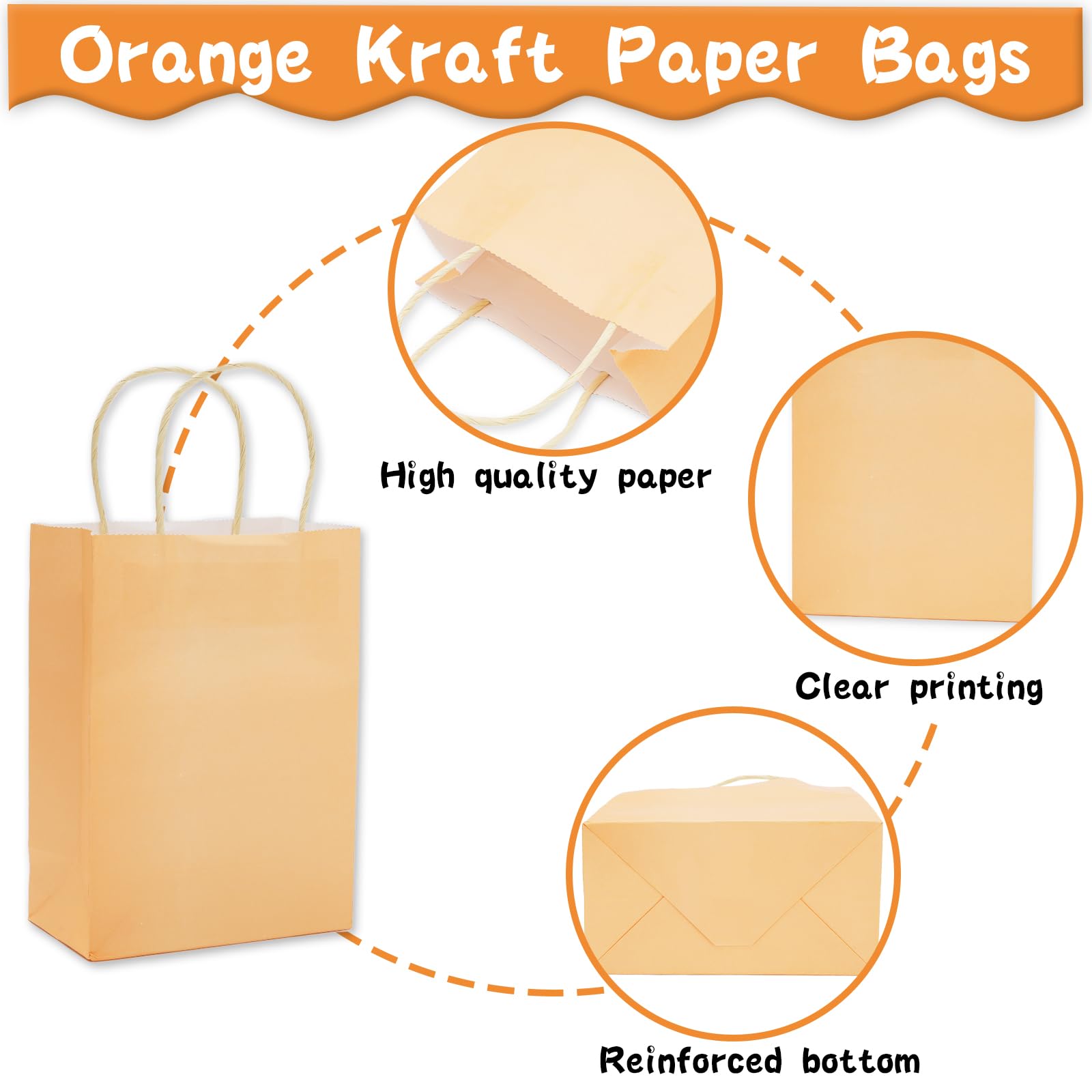 Whaline Orange Party Favor Bags 24Pcs Paper Gift Bags with Handles Grocery Shopping Treat Bags 30Pcs Wrapping Packaging Tissue Papers for DIY Art Craft Holiday Wedding Birthday Party Decorations