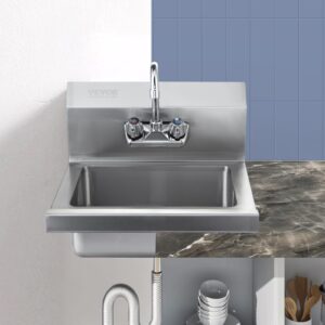 VEVOR Commercial Hand Sink with Faucet, NSF Stainless Steel Sink for Washing, Small Hand Washing Sink, Wall Mount Hand Basin, Utility Sink for Restaurant, Kitchen, Bar, Garage and Home, 17 x 15 inch