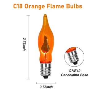 12 Pack Flicker Flame Light Bulbs, C18 Halloween Orange Flame Replacement Bulbs E12 Candelabra Base Light Bulbs for Electric Window Candles Halloween Indoor Outdoor String Lights , 1 Watt, 120 Volts