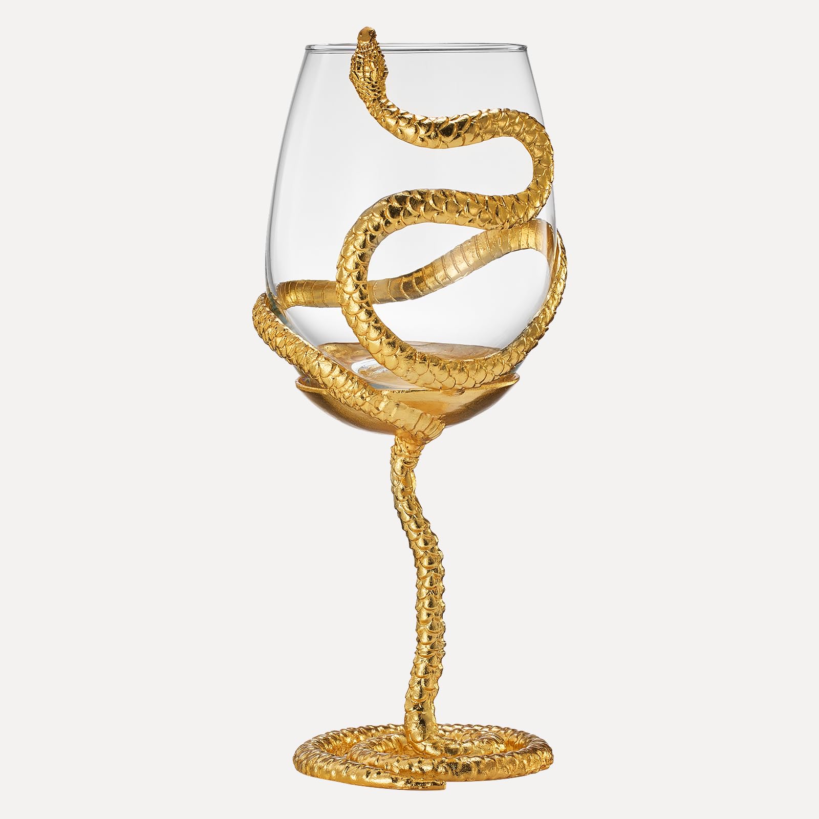 Stemmed Snake Wine Glass | SINGLE | 19oz Spooky Reptile Glasses 10" H, Gifts, Skeleton Gifts, Skeleton Decor, Spooky Wine Gift Set, Perfect for Themed Parties (Gold)