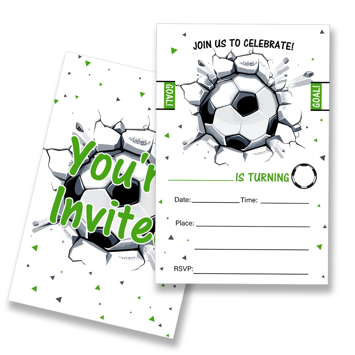 Soccer Birthday Party Invitations Supplies Fill-In Set of 20 with Envelopes Sport Birthday Bash Invites Cards, Double Sided