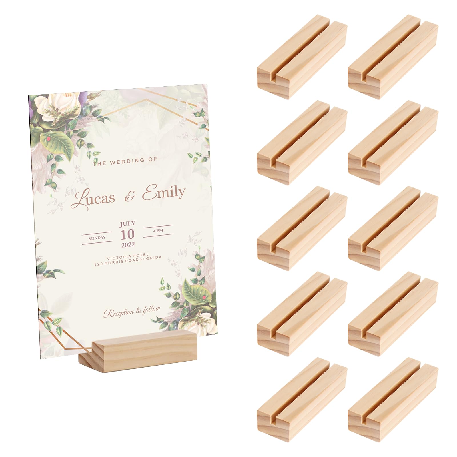 10 PCS Wood Place Card Holders,Wood Sign Holders,Table Number Holder Stands,Picture Holder,Name Card Holder for Wedding,Retail Shop,Parties, Anniversaries,Business Card Holders for Decoration,Events